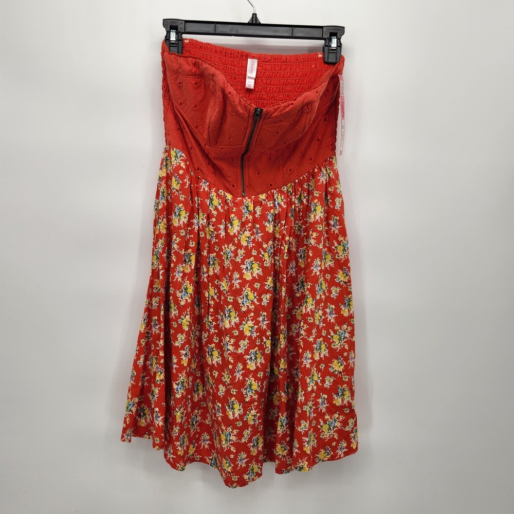 NWT Xhilaration Orange Eyelet with Floral Skirt Sleeveless Dress Women's M - Picture 3 of 7